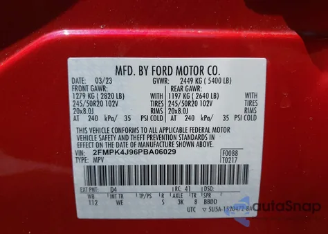 2023 Ford Edge St-Line из США, поврежденный, VIN 2FMPK4J96PBA06029